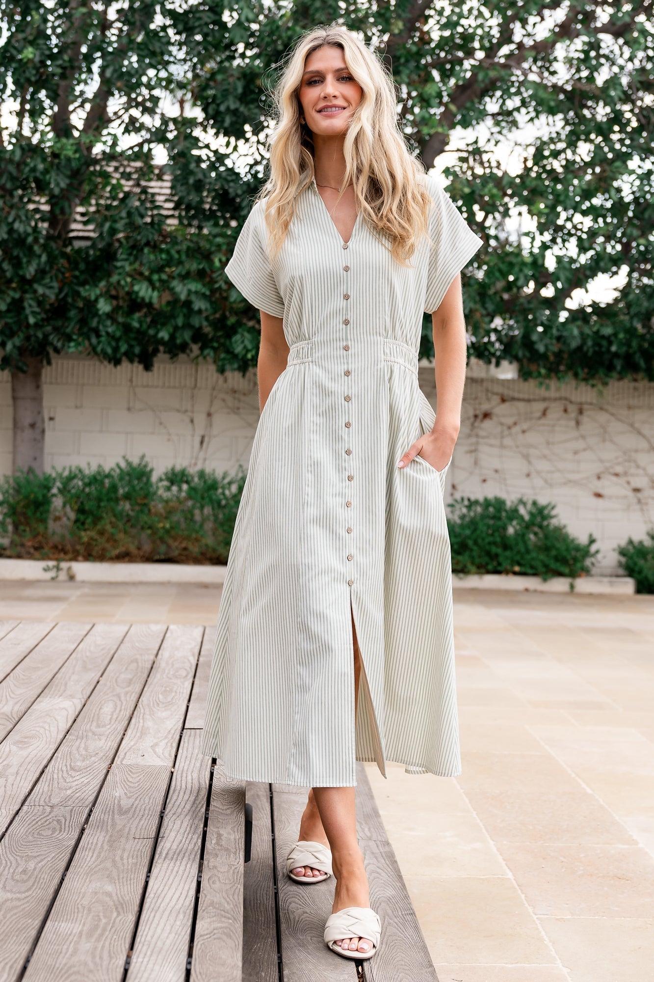 Larah Button Dress | Baltic Born Sage Stripe