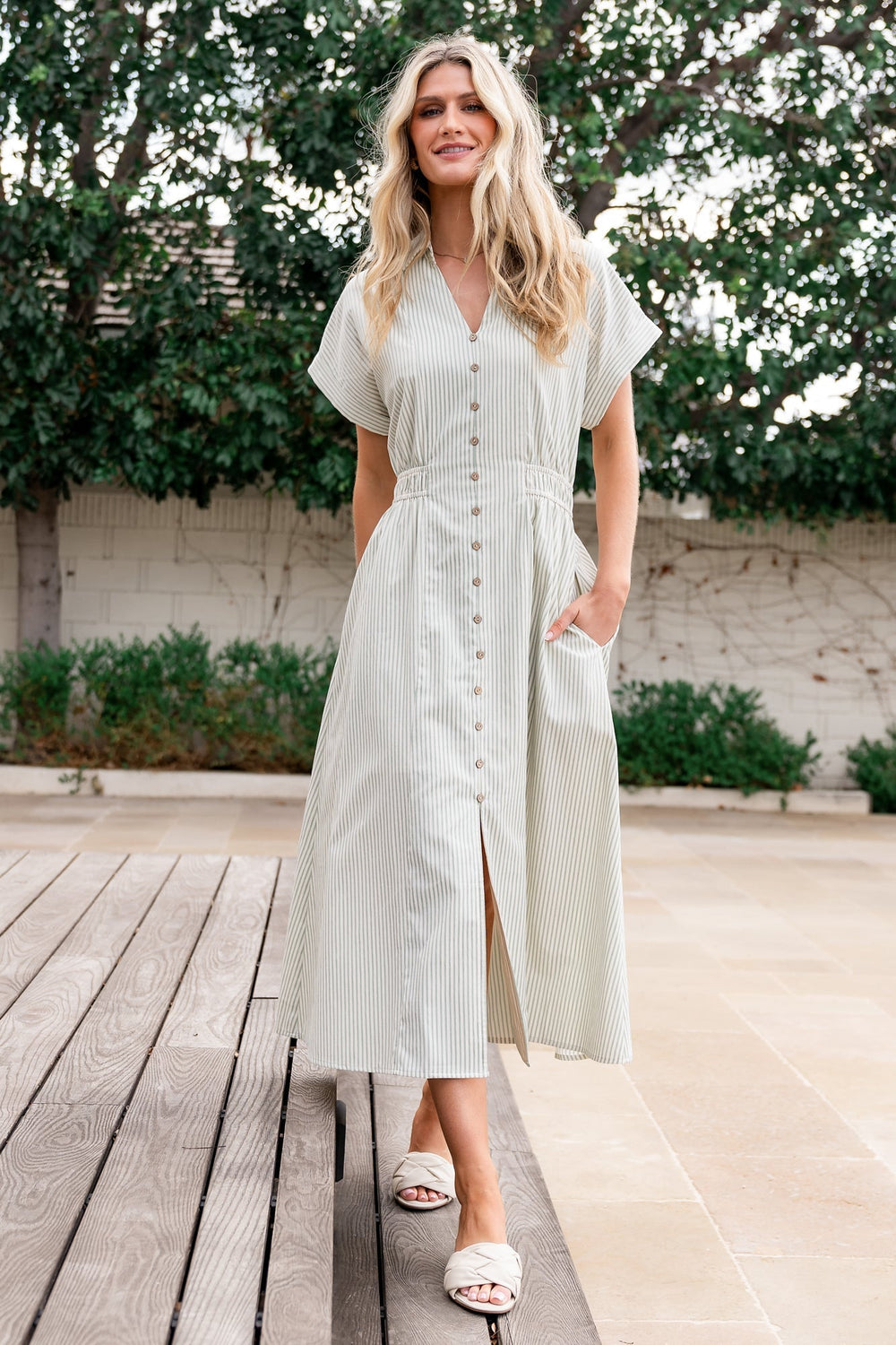 Larah Button Dress | Baltic Born Sage Stripe