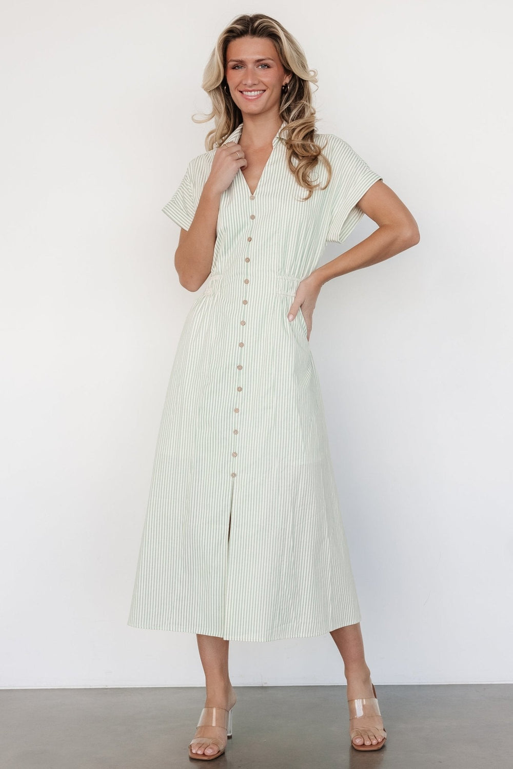 Larah Button Dress | Baltic Born Sage Stripe
