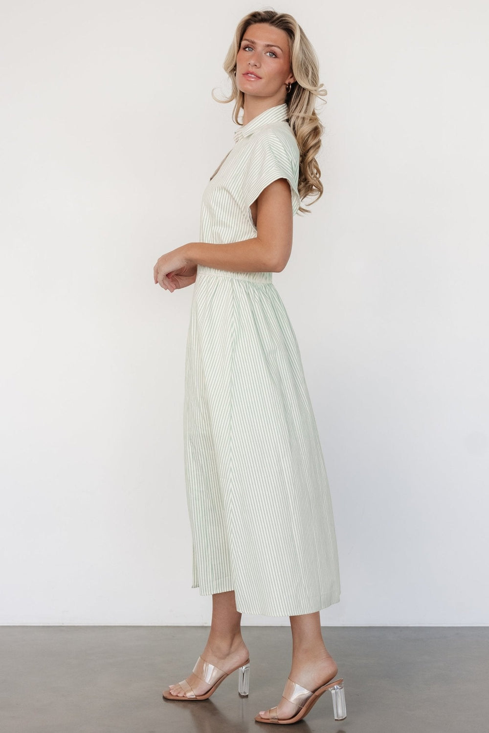 Larah Button Dress | Baltic Born Sage Stripe
