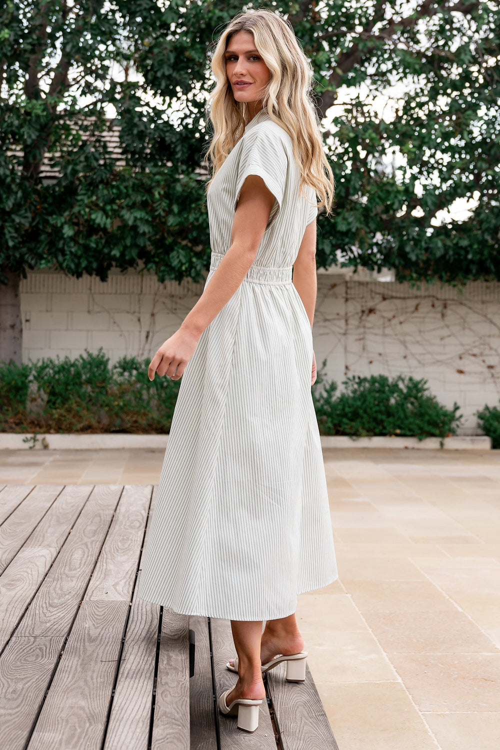 Larah Button Dress | Baltic Born Sage Stripe