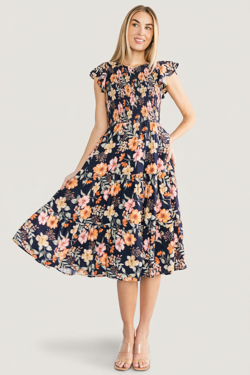 Loretta Smocked Midi Dress | Baltic Born Midnight Floral