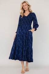 Aubrey Smocked Midi Dress | Baltic Born Navy Floral