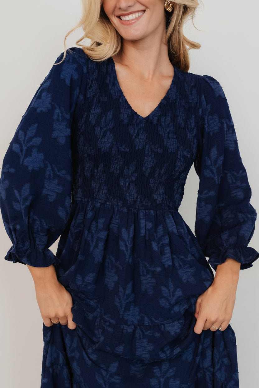 Aubrey Smocked Midi Dress | Baltic Born Navy Floral