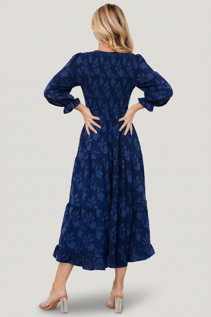 Aubrey Smocked Midi Dress | Baltic Born Navy Floral