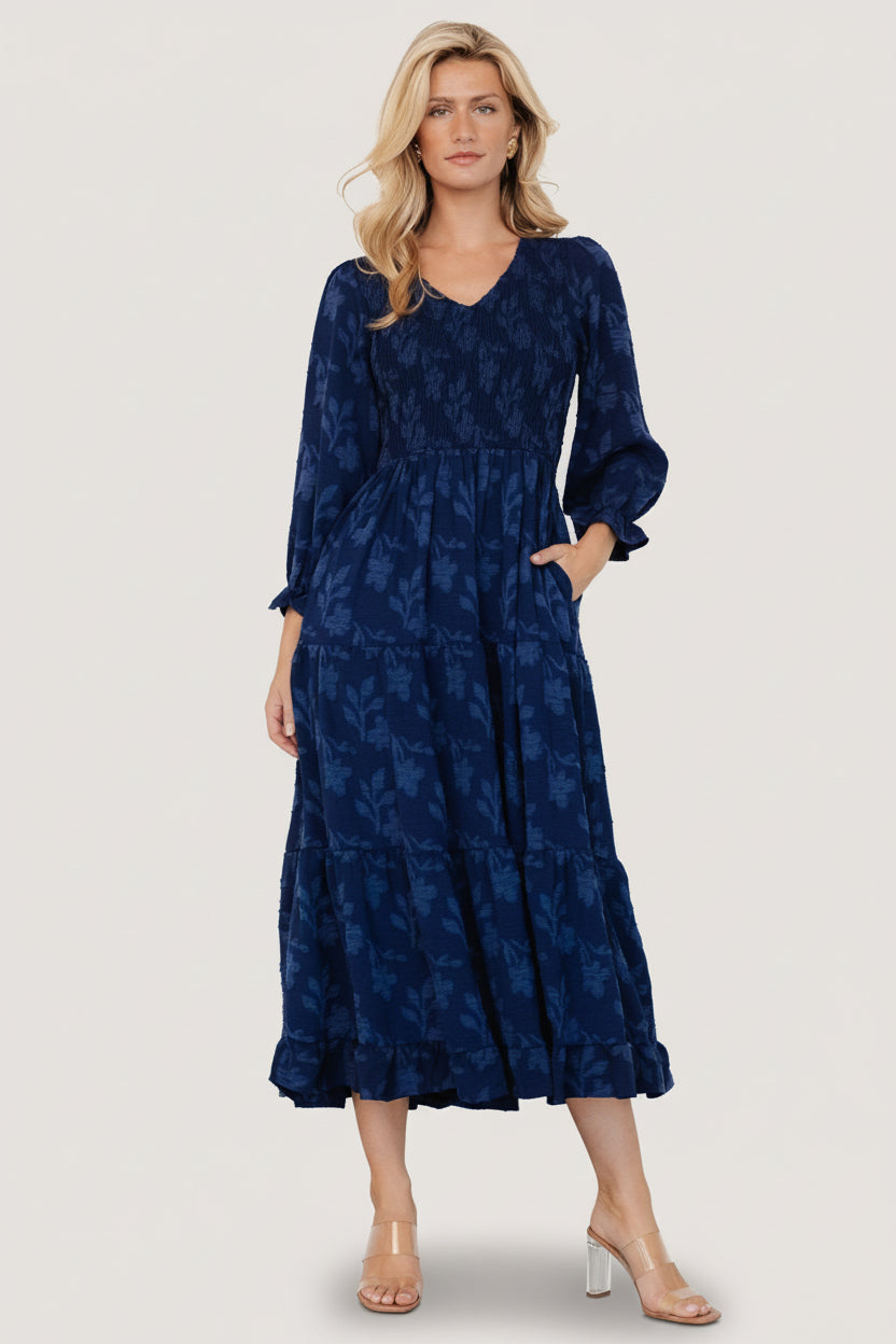 Aubrey Smocked Midi Dress | Baltic Born Navy Floral