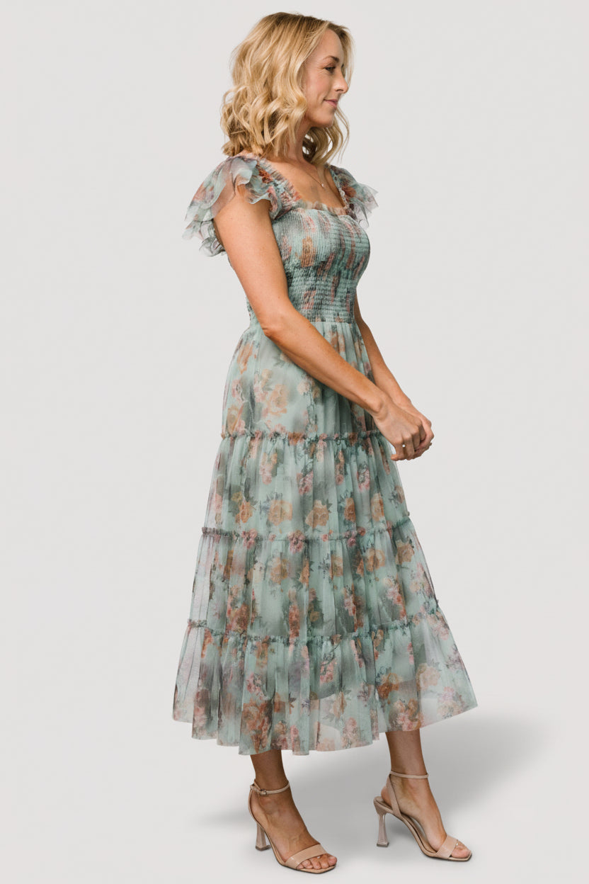 Clementine Tulle Midi Dress | Baltic Born Sage Multi Floral