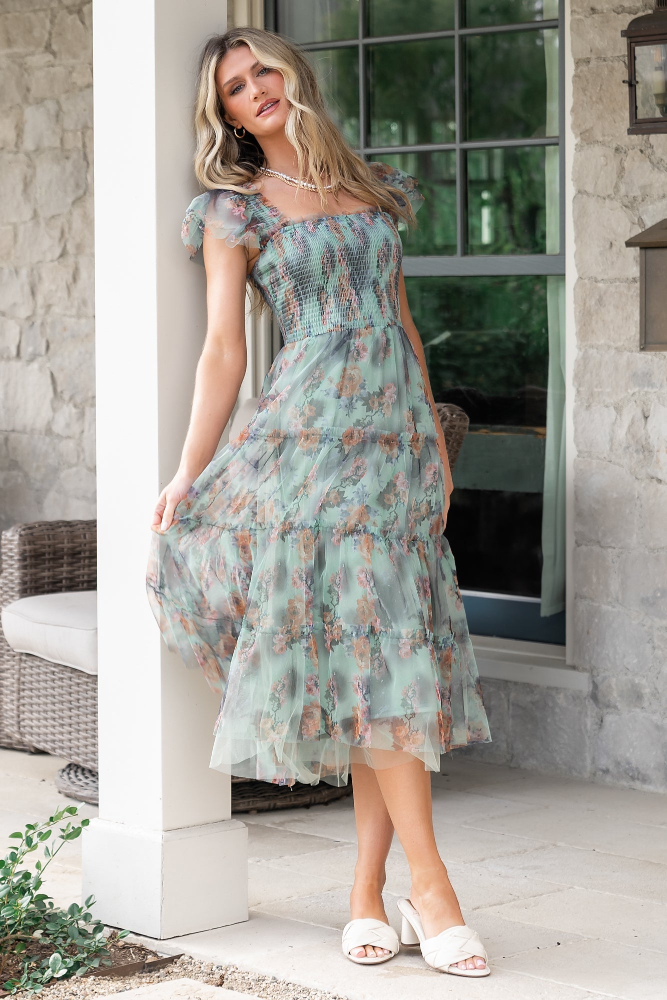 Clementine Tulle Midi Dress | Baltic Born Sage Multi Floral