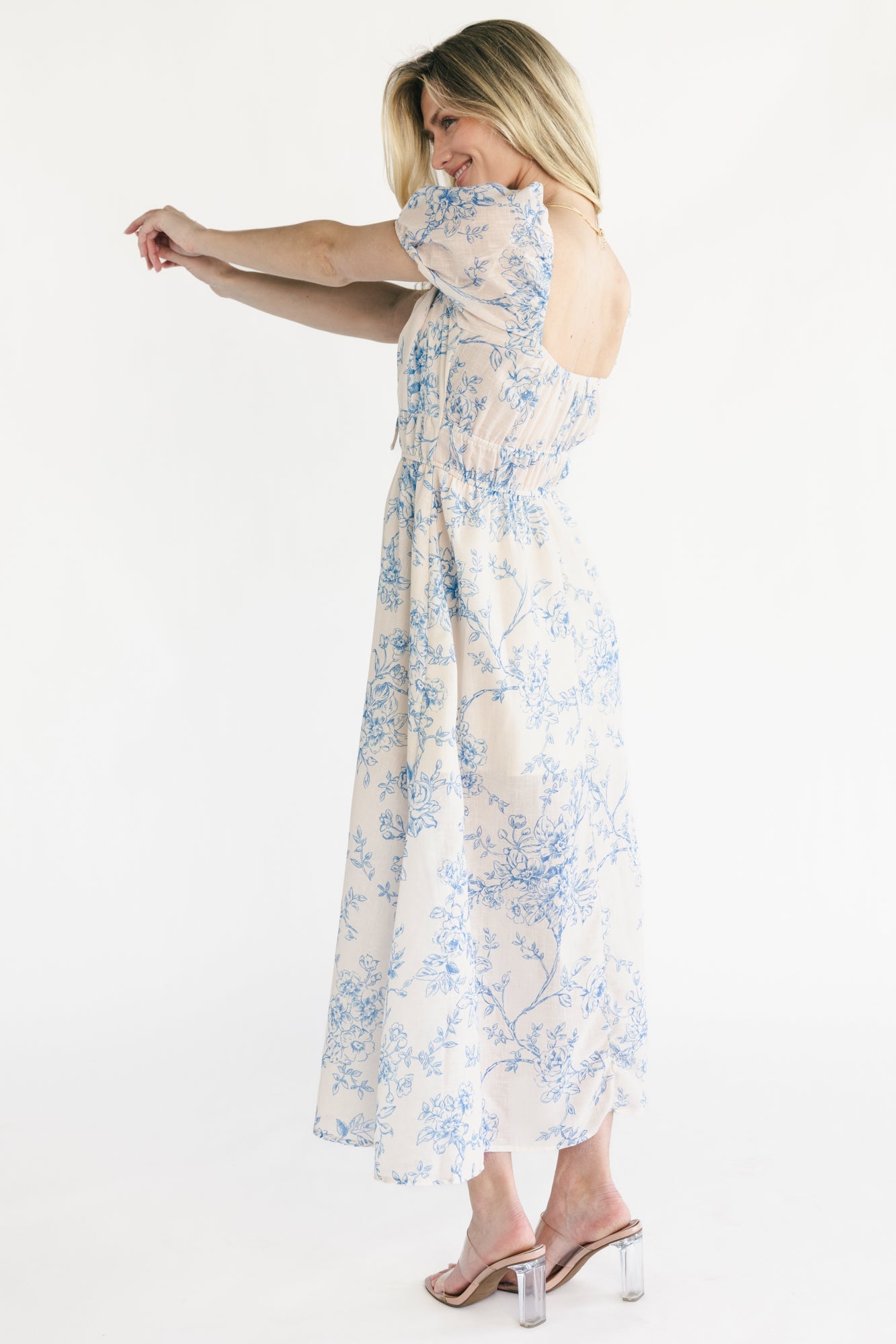 Vada Midi Dress | Baltic Born Cream + Blue Floral
