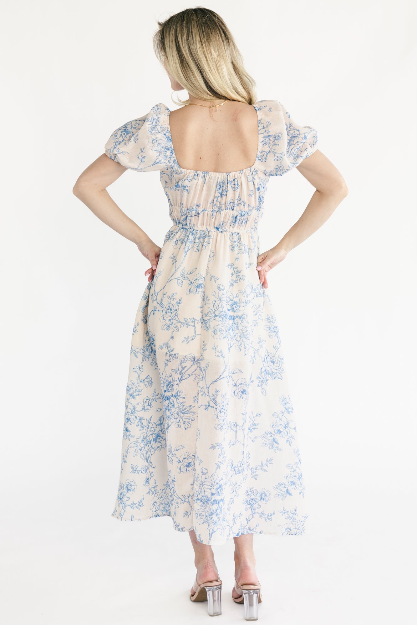 Vada Midi Dress | Baltic Born Cream + Blue Floral
