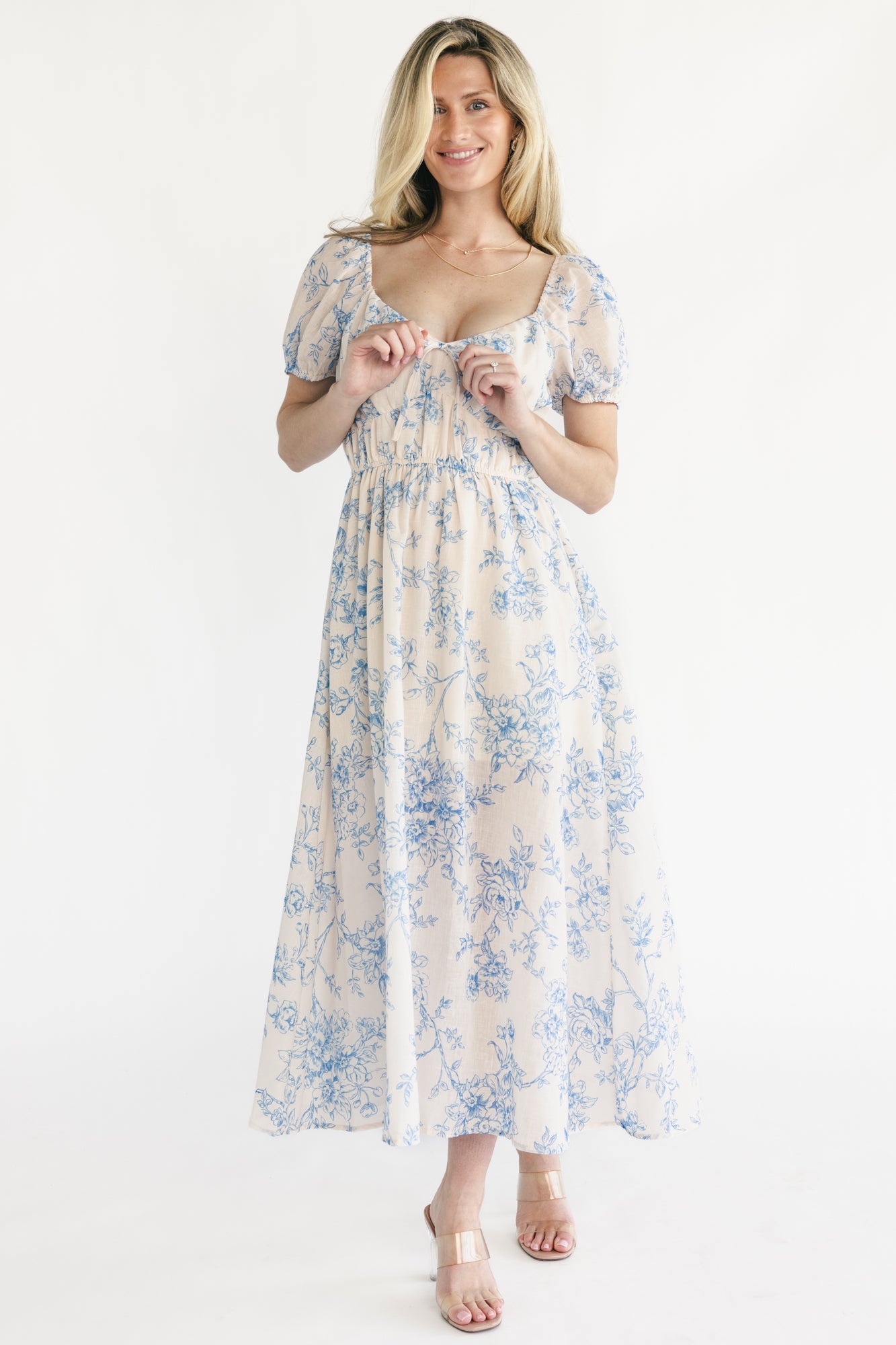 Vada Midi Dress | Baltic Born Cream + Blue Floral