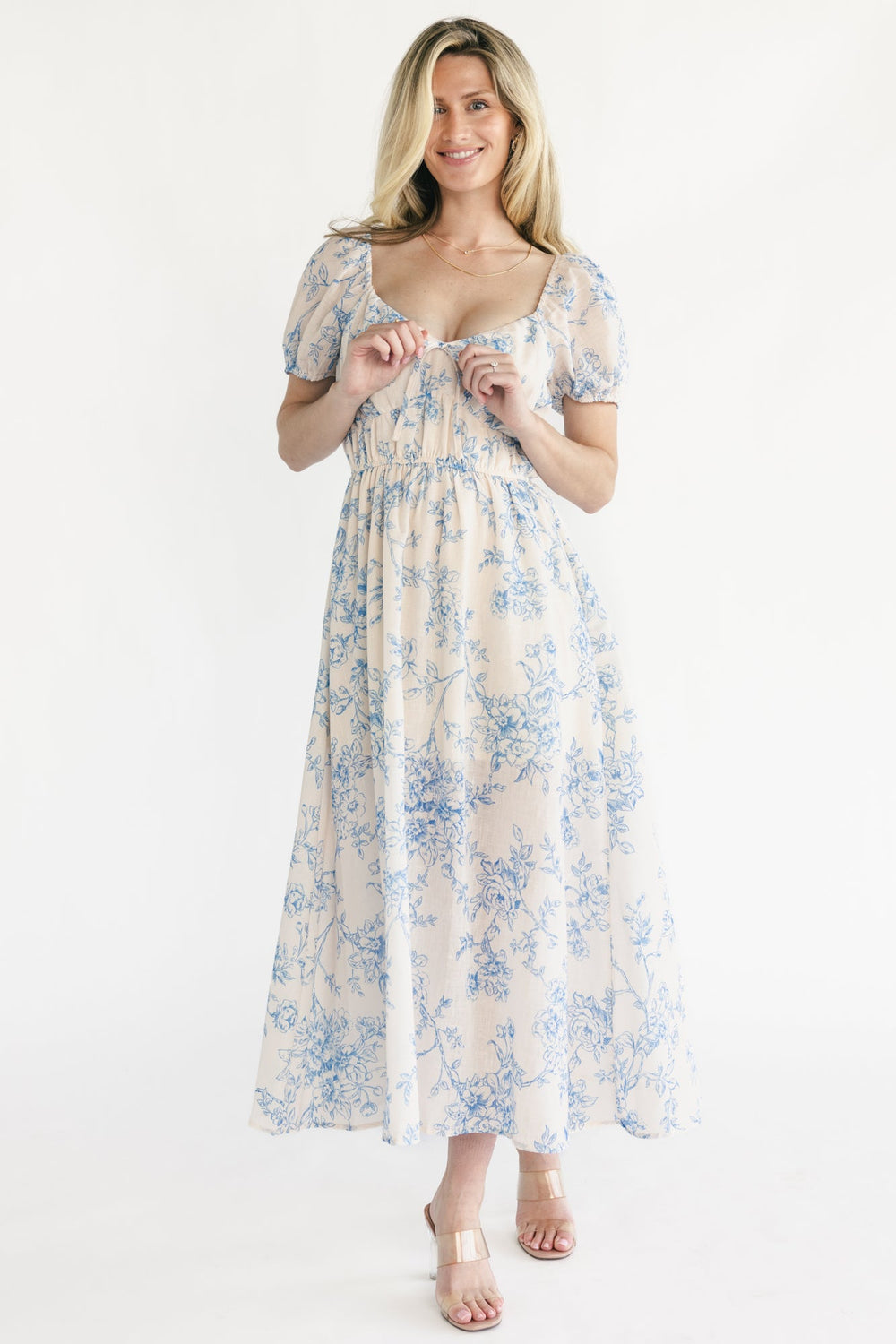 Vada Midi Dress | Baltic Born Cream + Blue Floral