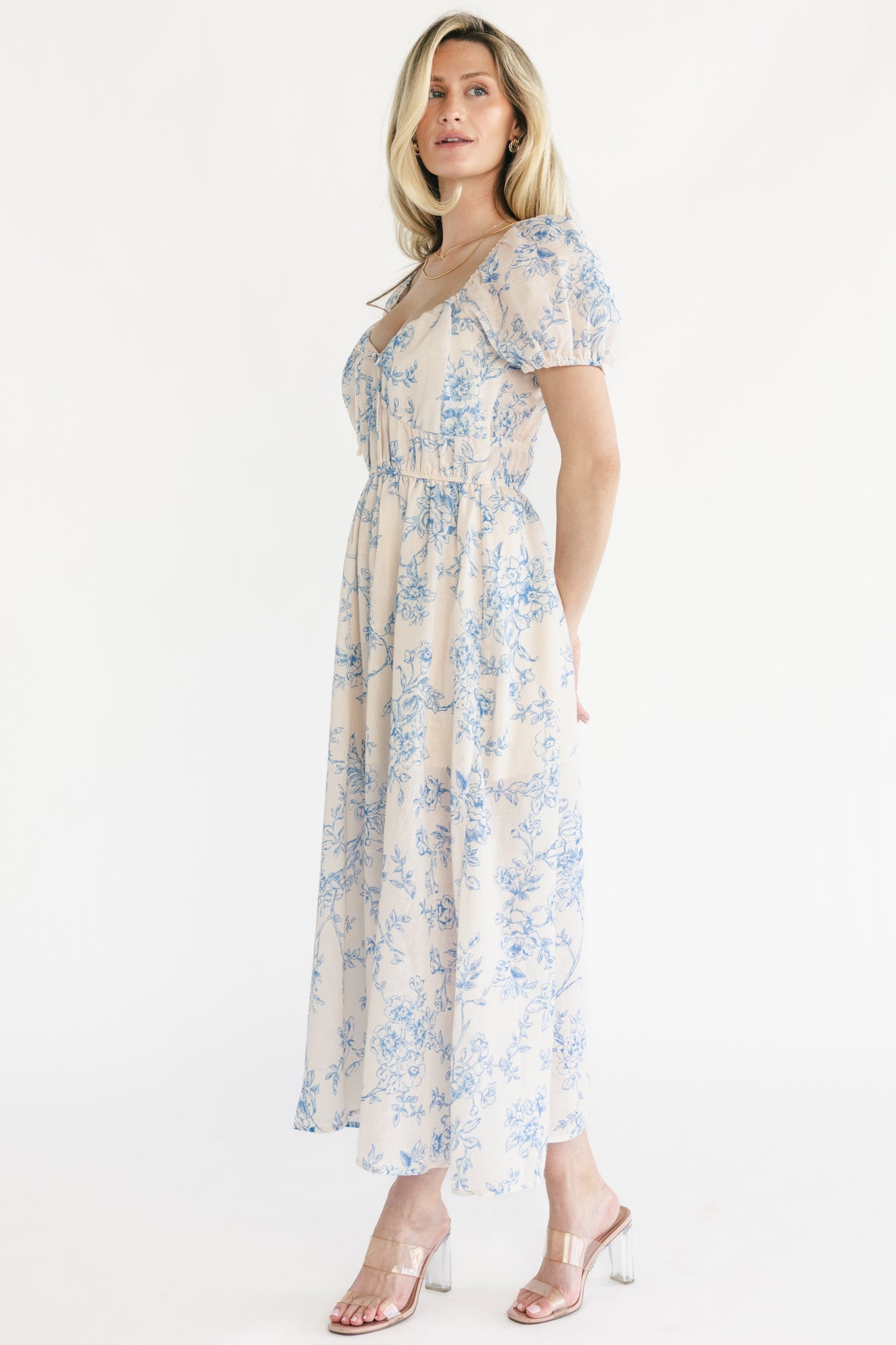Vada Midi Dress | Baltic Born Cream + Blue Floral