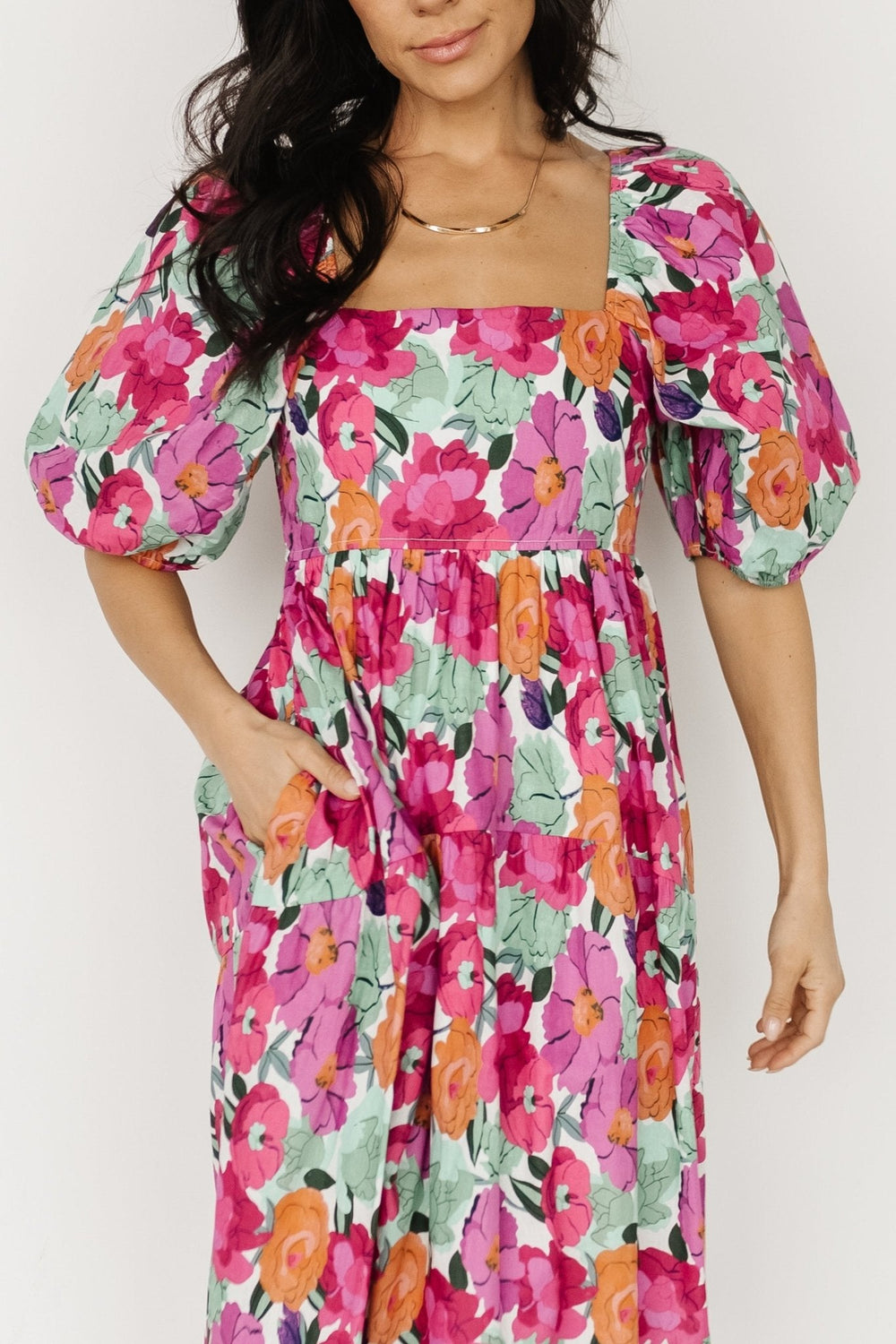 Aimee Puff Sleeve Midi Dress | Baltic Born Pink Multi
