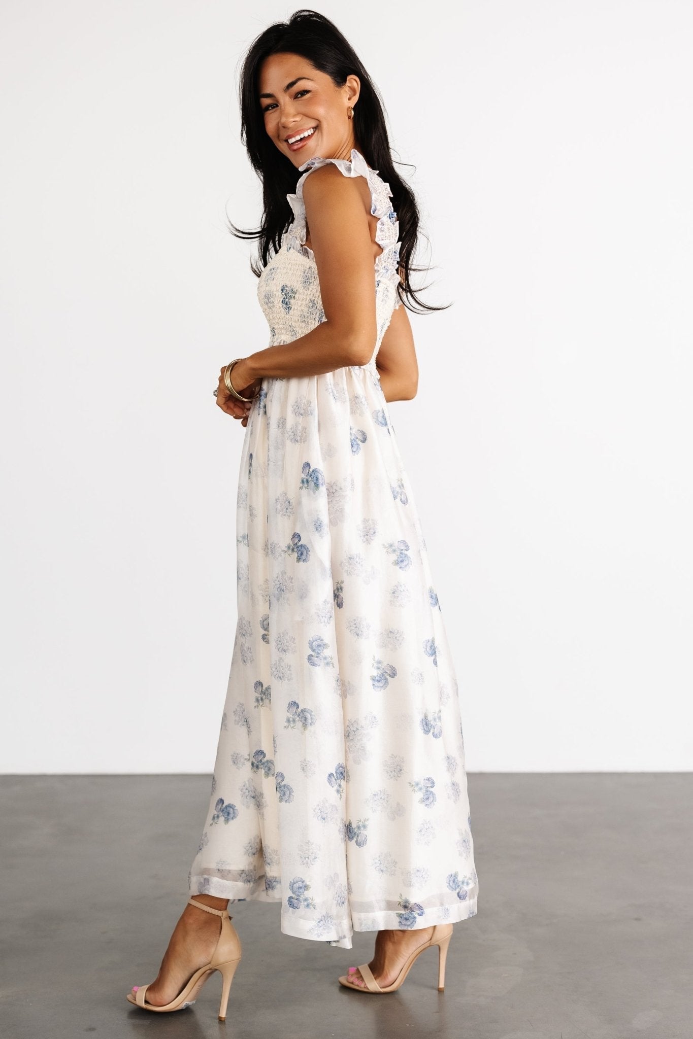 Phoebe Midi Dress | Baltic Born Cream + Blue Floral