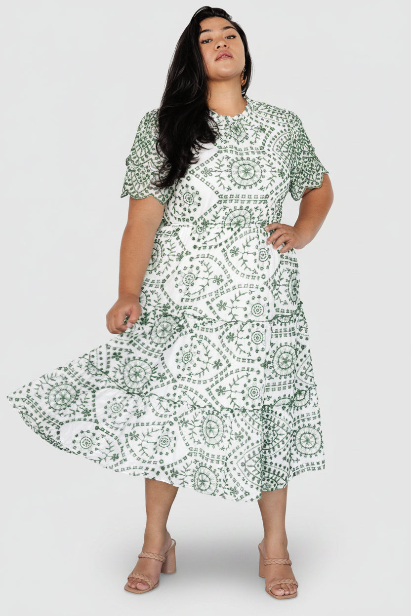 Mirabel Eyelet Midi Dress | Baltic Born White + Green