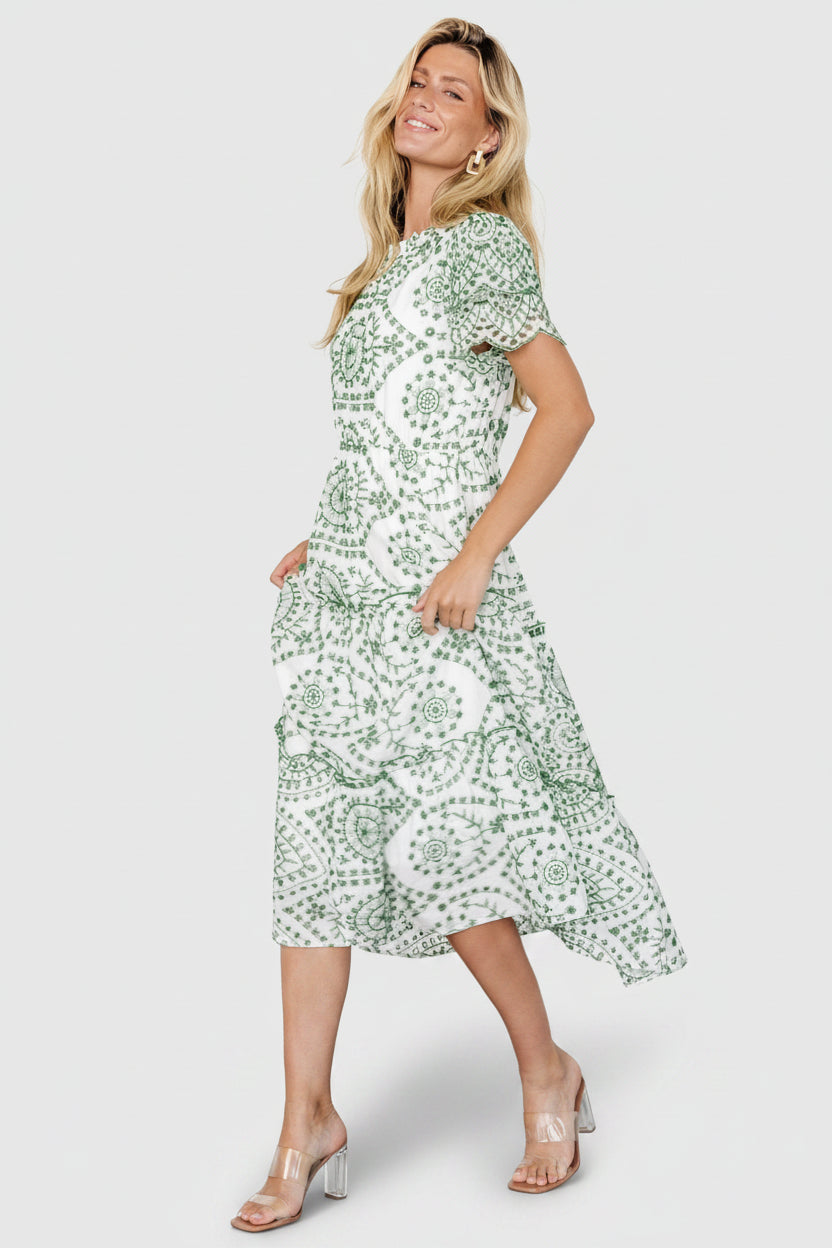 Mirabel Eyelet Midi Dress | Baltic Born White + Green