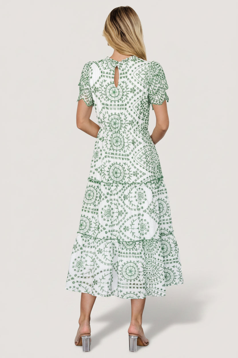 Mirabel Eyelet Midi Dress | Baltic Born White + Green