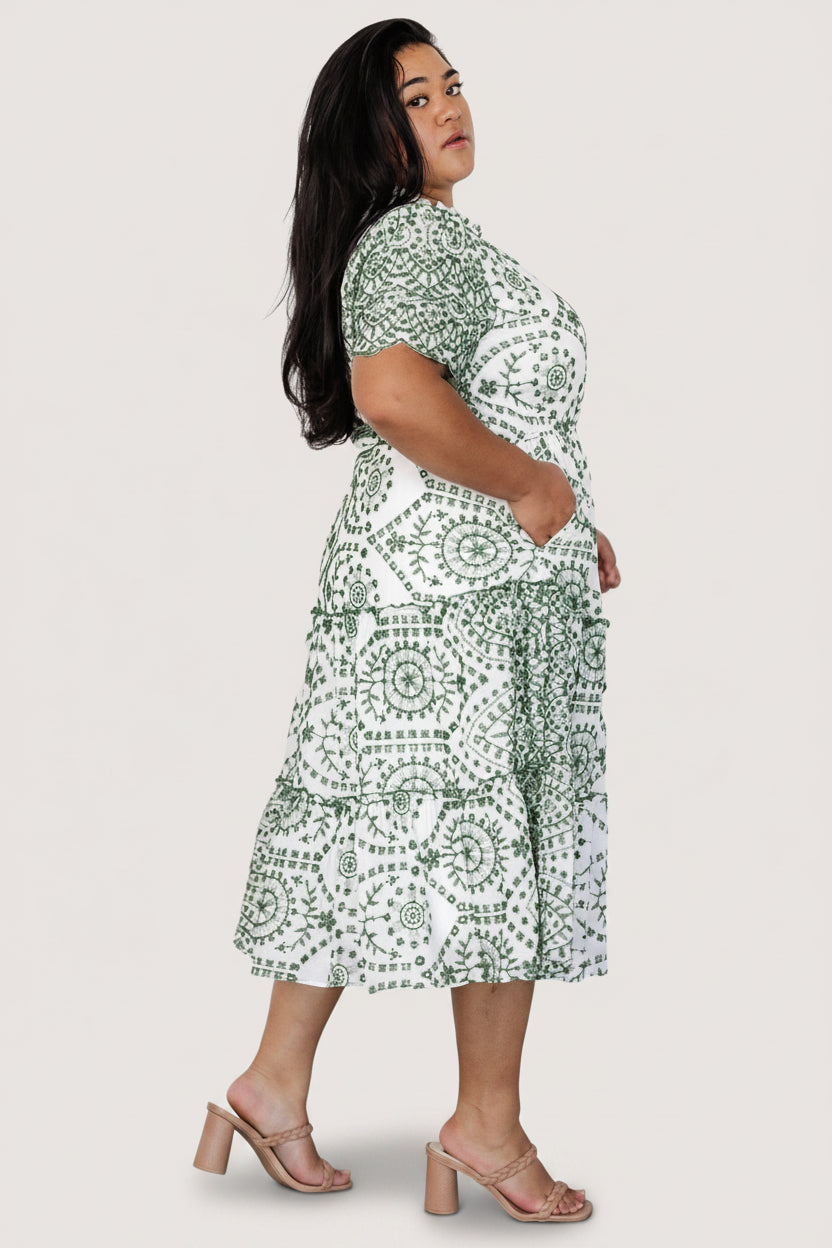 Mirabel Eyelet Midi Dress | Baltic Born White + Green