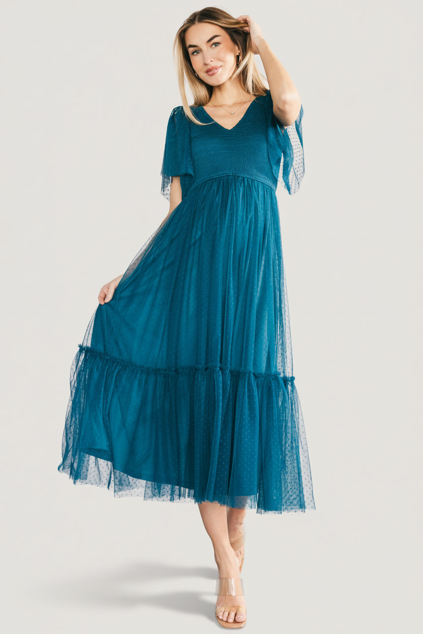 Martha Smocked Tulle Dress | Baltic Born Teal