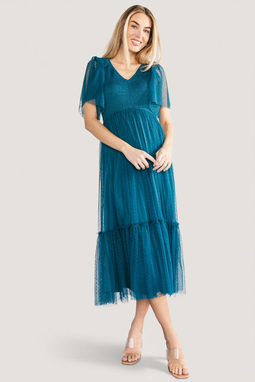 Martha Smocked Tulle Dress | Baltic Born Teal