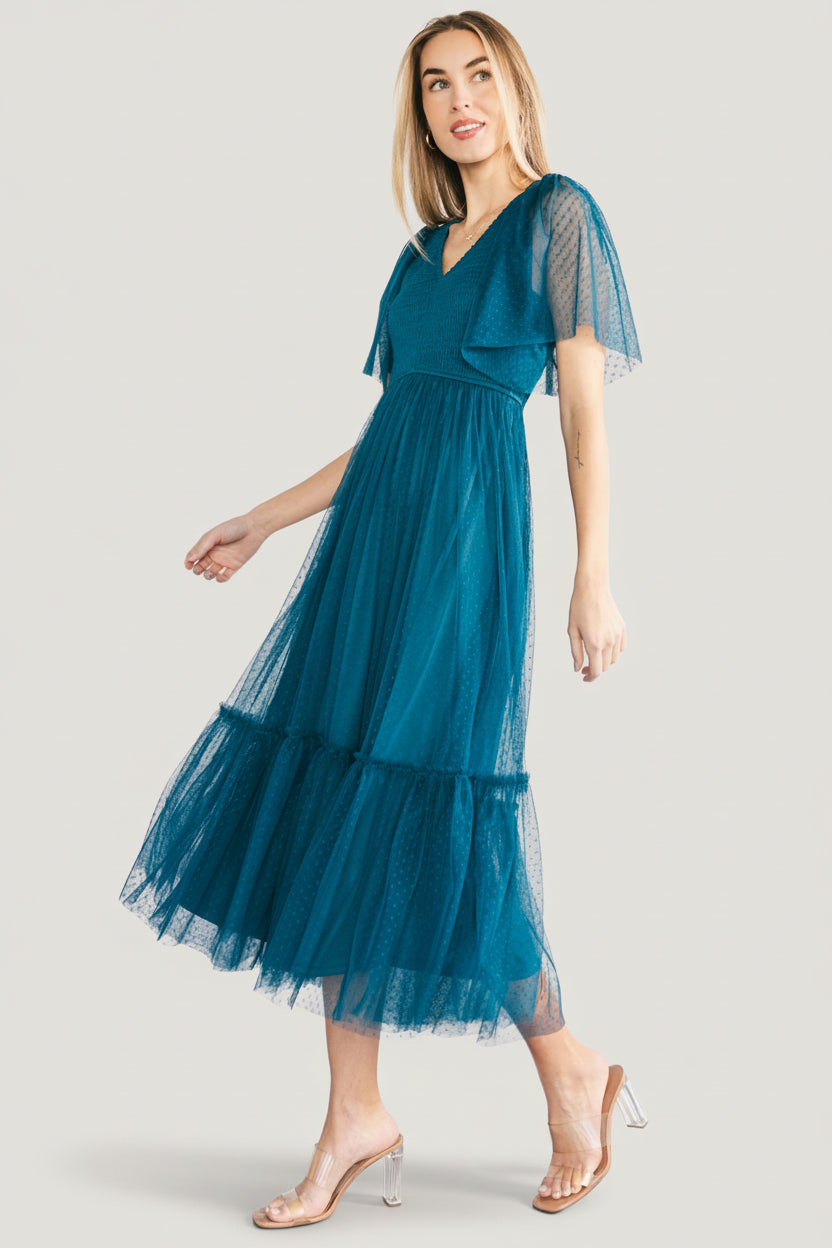 Martha Smocked Tulle Dress | Baltic Born Teal
