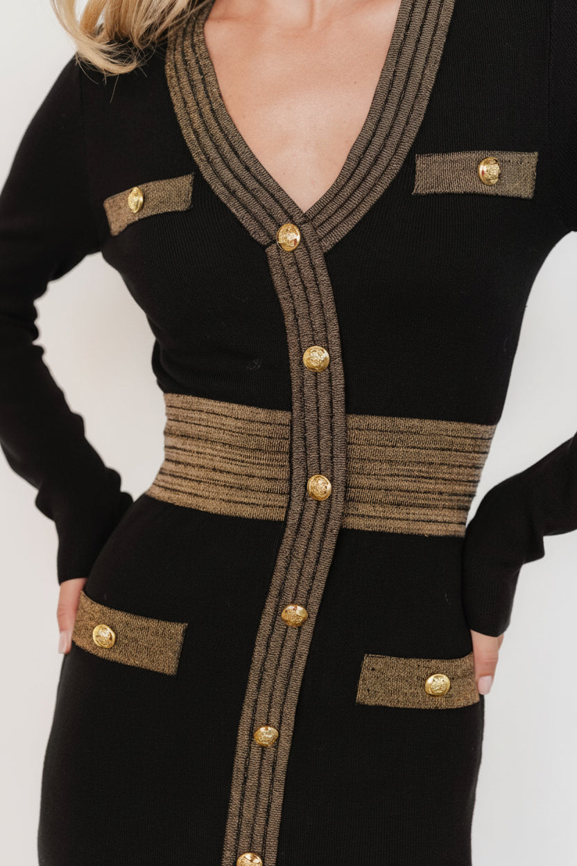 Birgitta Ribbed Sweater Dress | Baltic Born Black + Gold