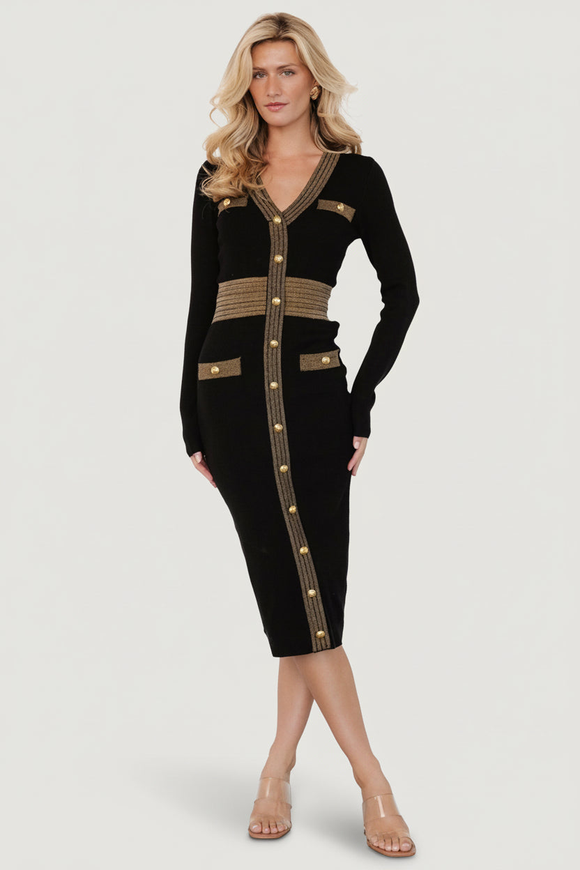 Birgitta Ribbed Sweater Dress | Baltic Born Black + Gold