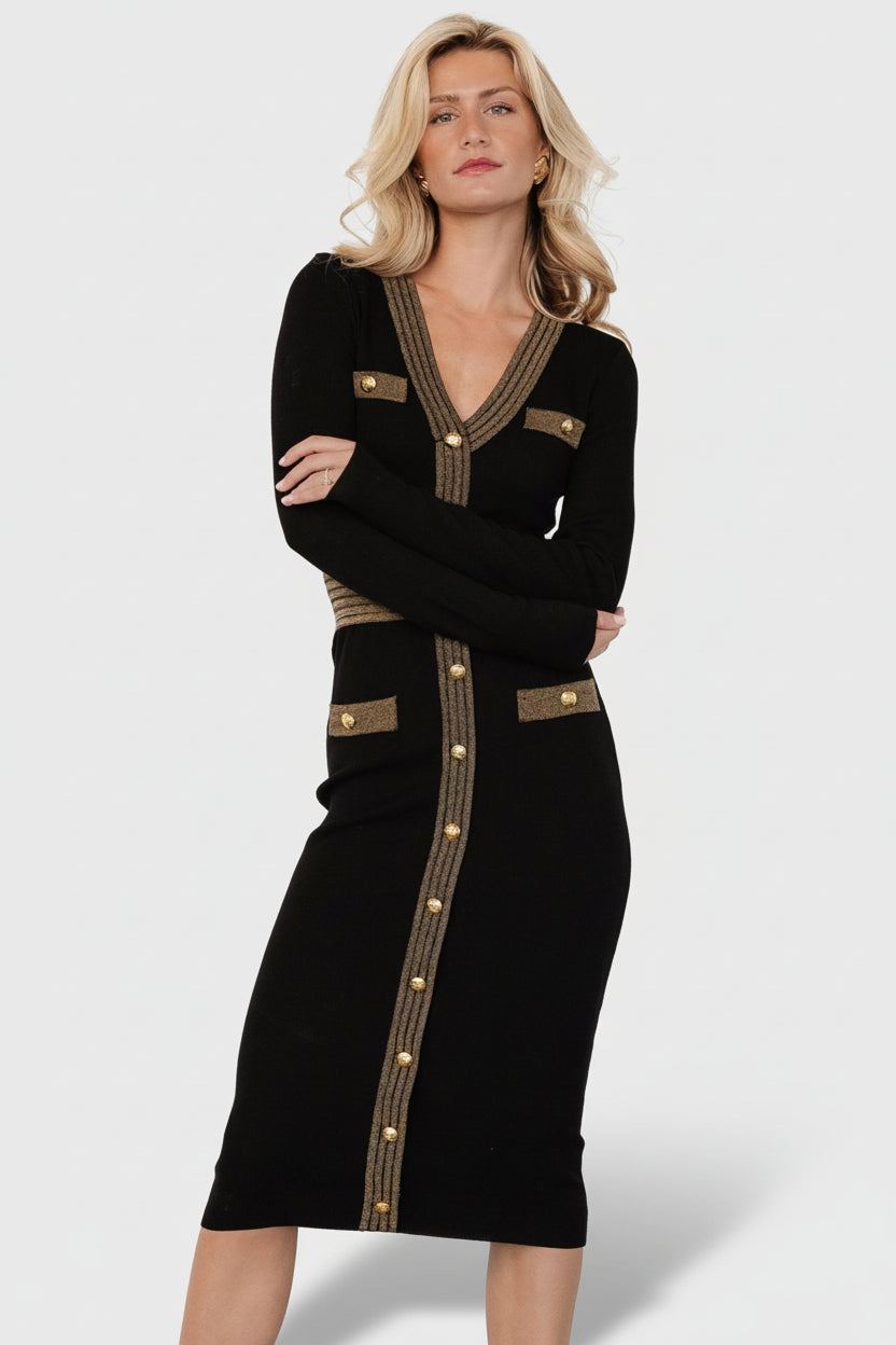 Birgitta Ribbed Sweater Dress | Baltic Born Black + Gold