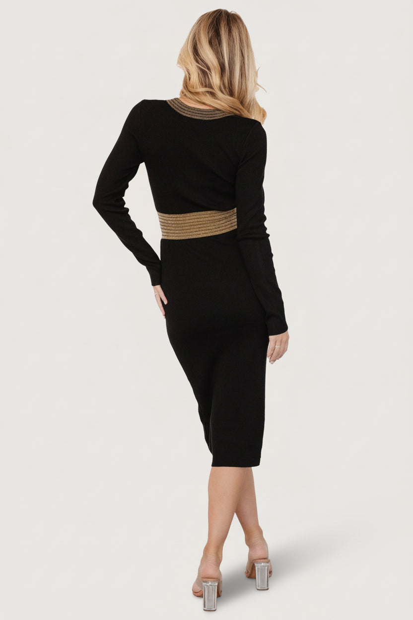 Birgitta Ribbed Sweater Dress | Baltic Born Black + Gold
