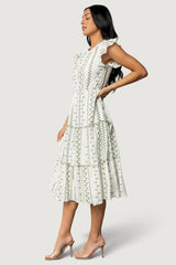 Frida Embroidered Midi Dress | Baltic Born White + Green Print