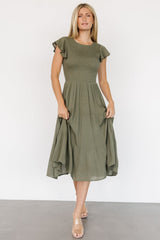 Loretta Smocked Midi Dress | Baltic Born Dark Sage