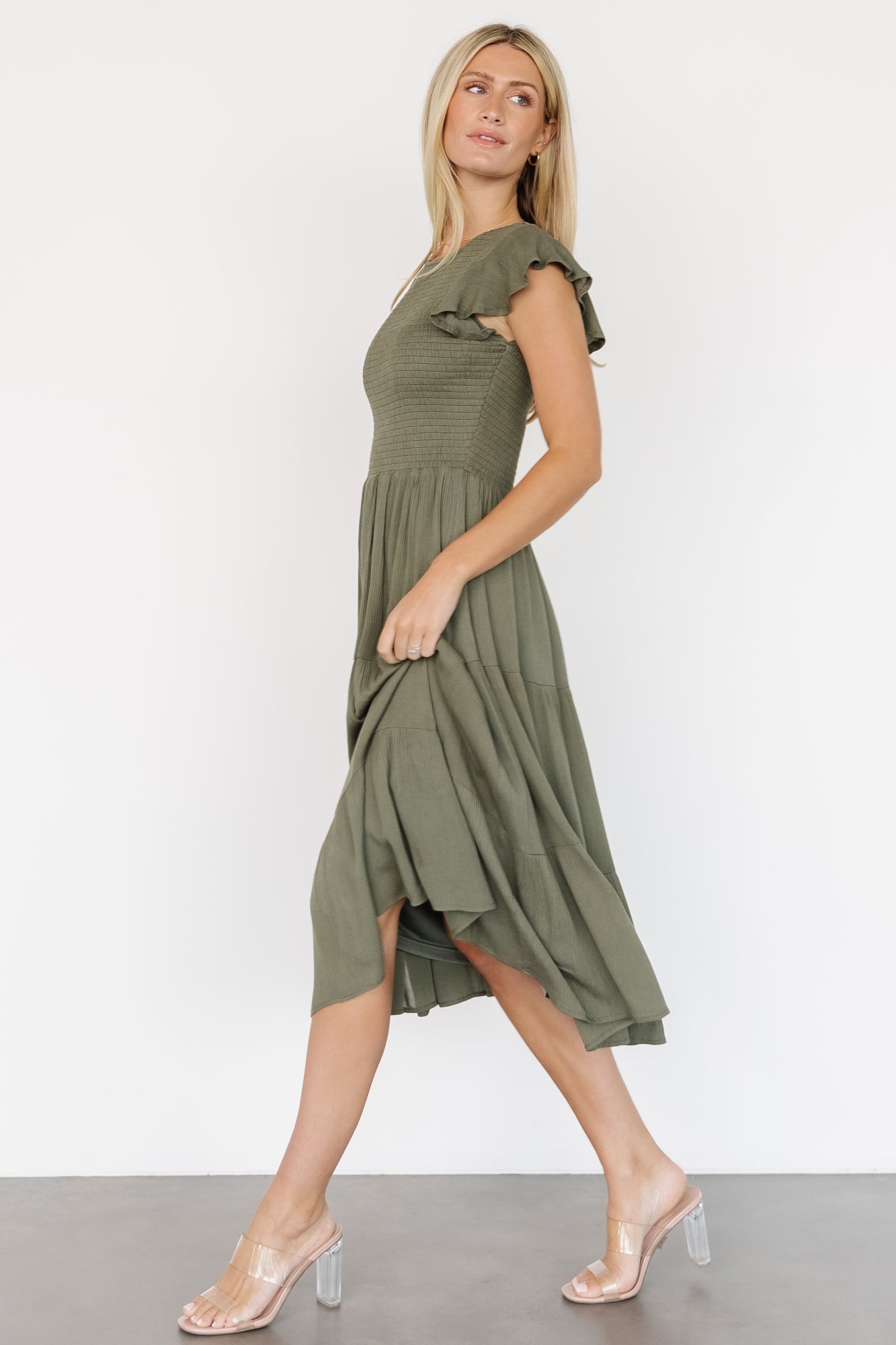 Loretta Smocked Midi Dress | Baltic Born Dark Sage