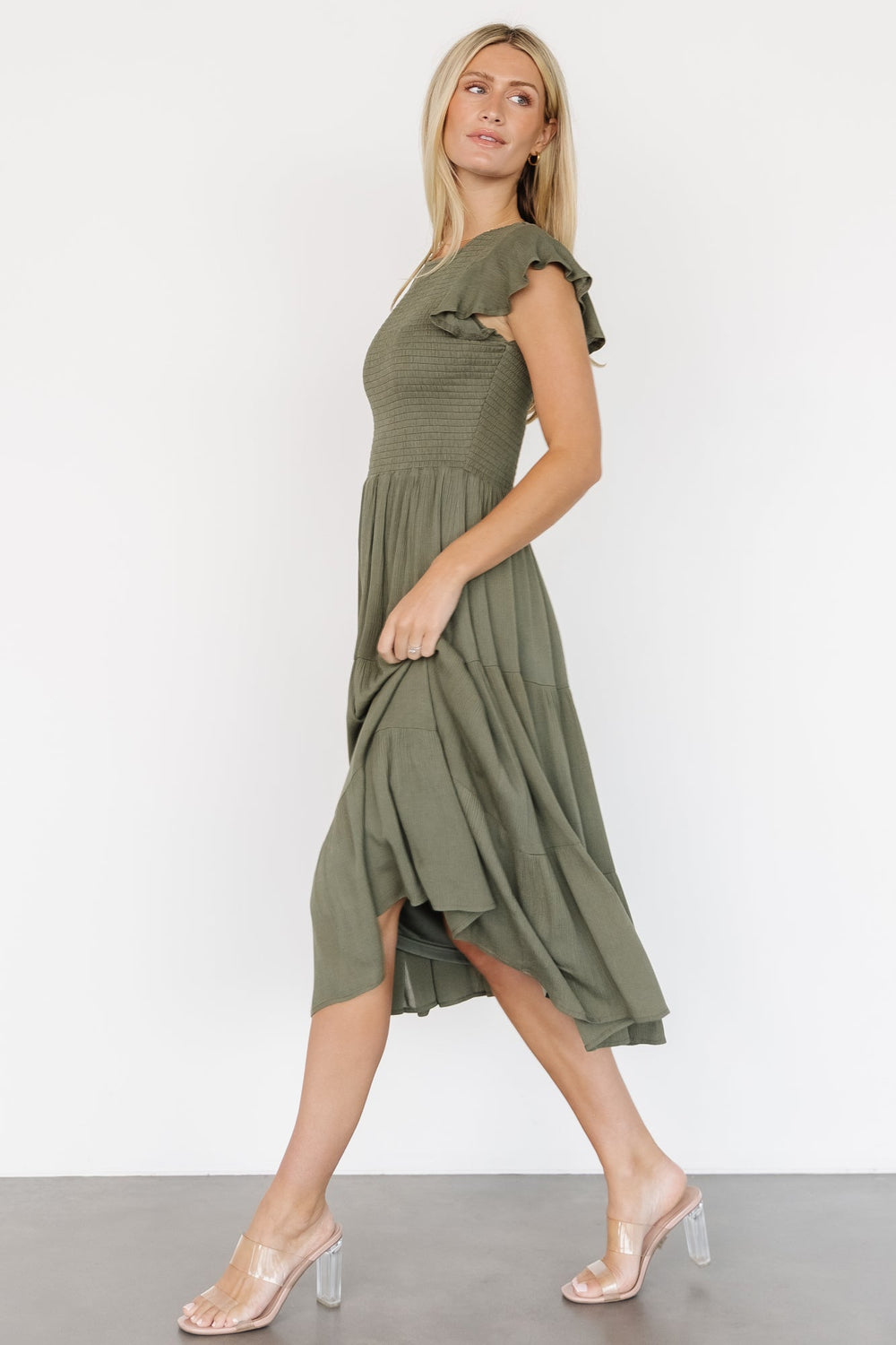 Loretta Smocked Midi Dress | Baltic Born Dark Sage