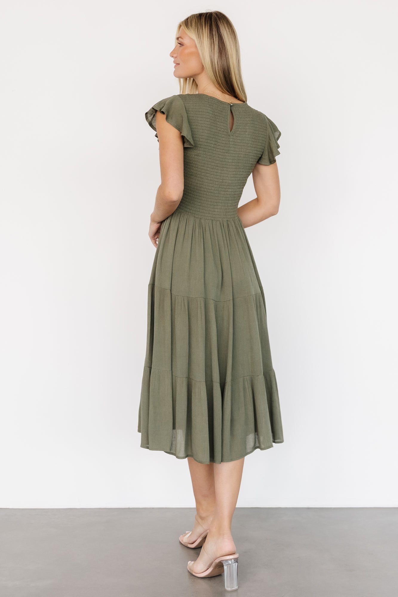Loretta Smocked Midi Dress | Baltic Born Dark Sage