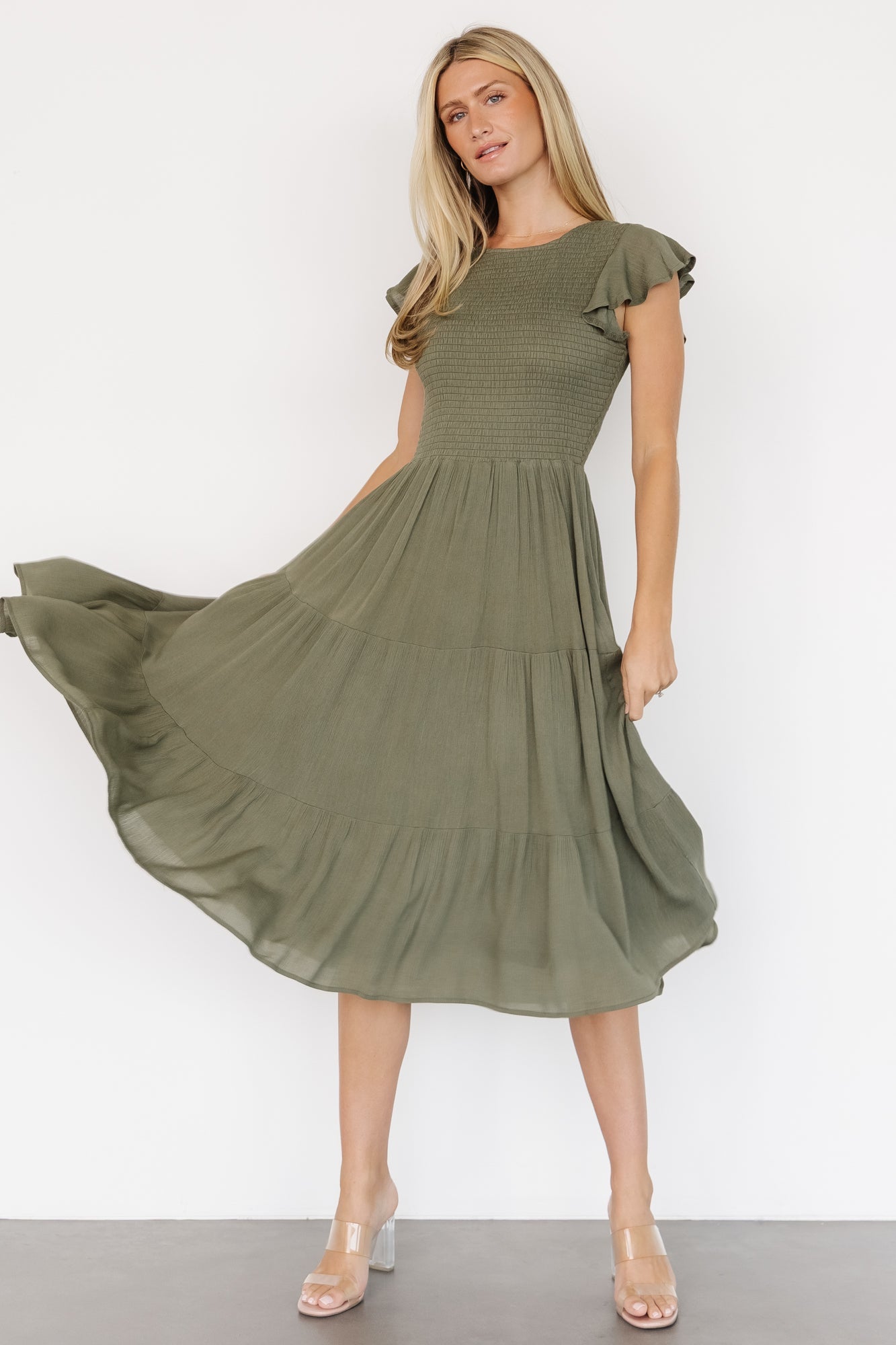 Loretta Smocked Midi Dress | Baltic Born Dark Sage