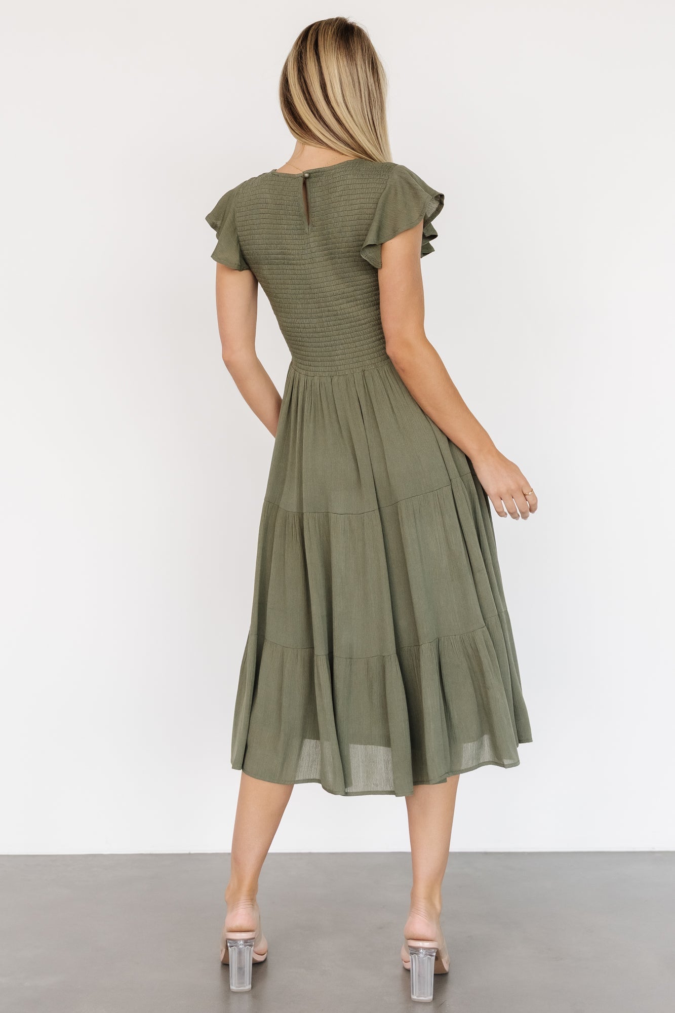 Loretta Smocked Midi Dress | Baltic Born Dark Sage