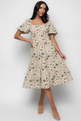 Mattea Smocked Midi Dress | Baltic Born Beige Floral