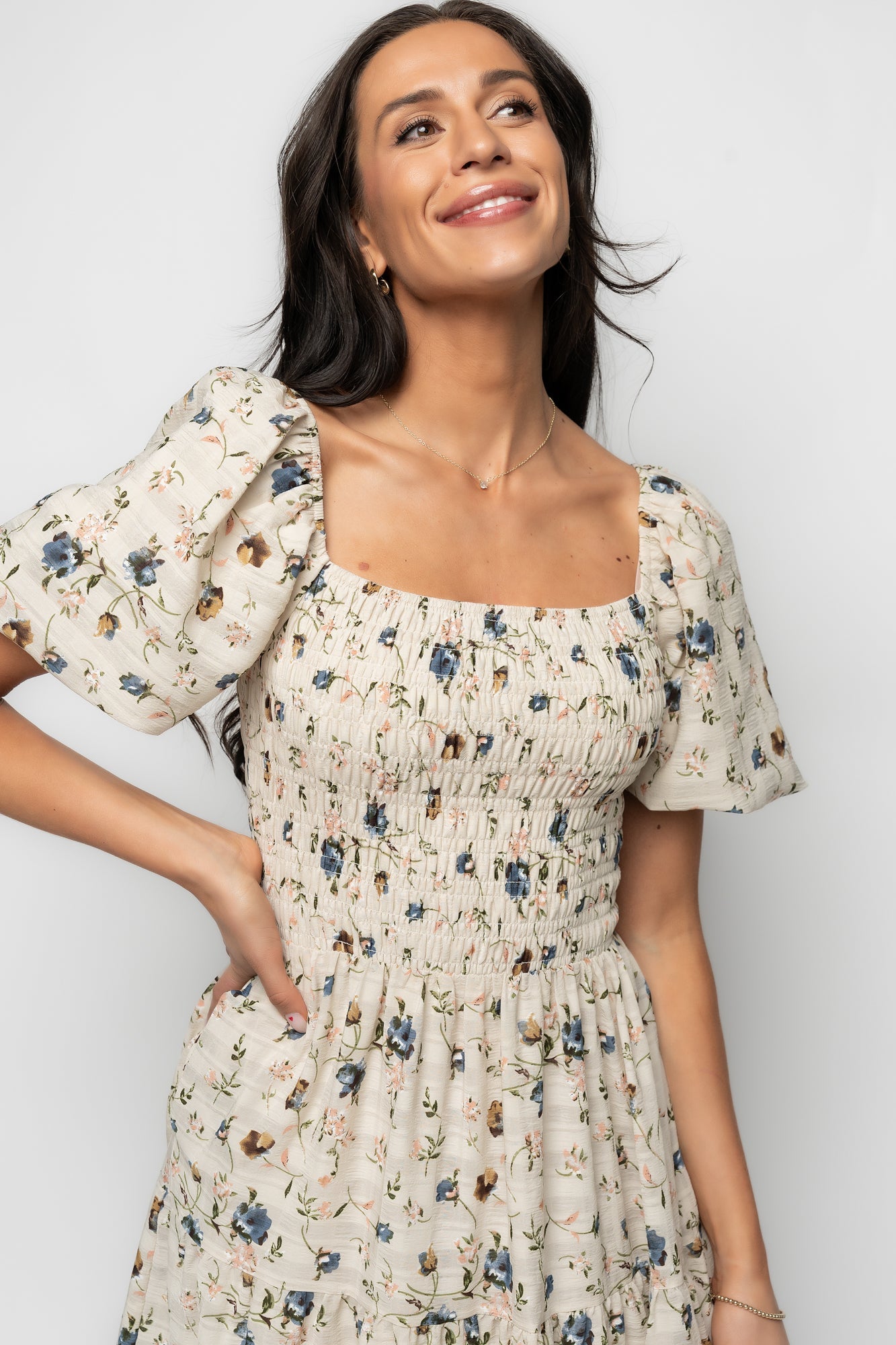 Mattea Smocked Midi Dress | Baltic Born Beige Floral