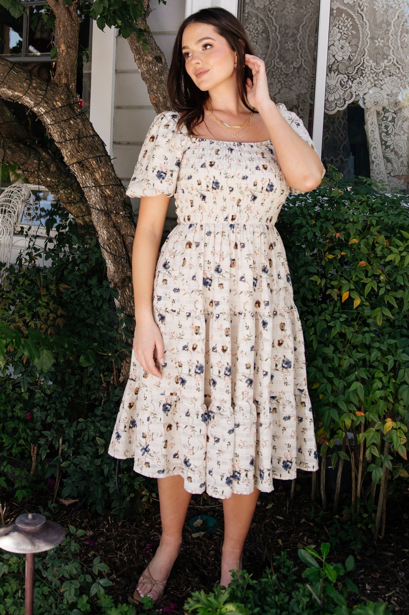 Mattea Smocked Midi Dress | Baltic Born Beige Floral