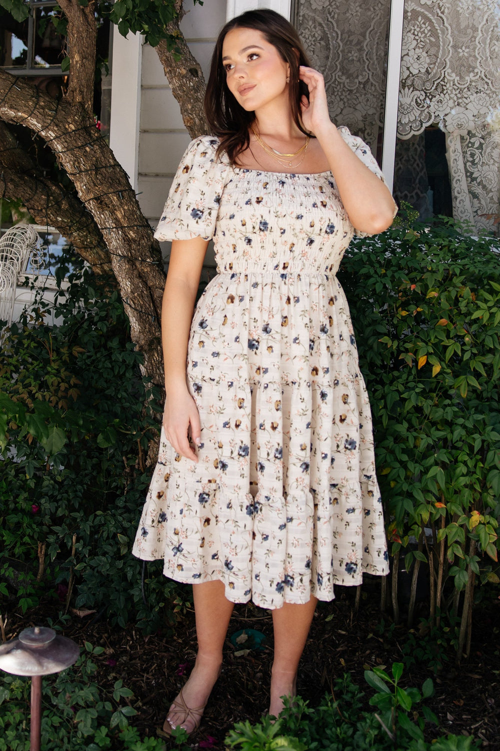 Mattea Smocked Midi Dress | Baltic Born Beige Floral