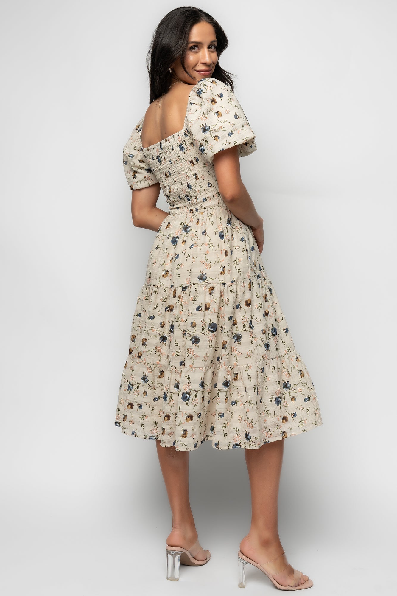 Mattea Smocked Midi Dress | Baltic Born Beige Floral