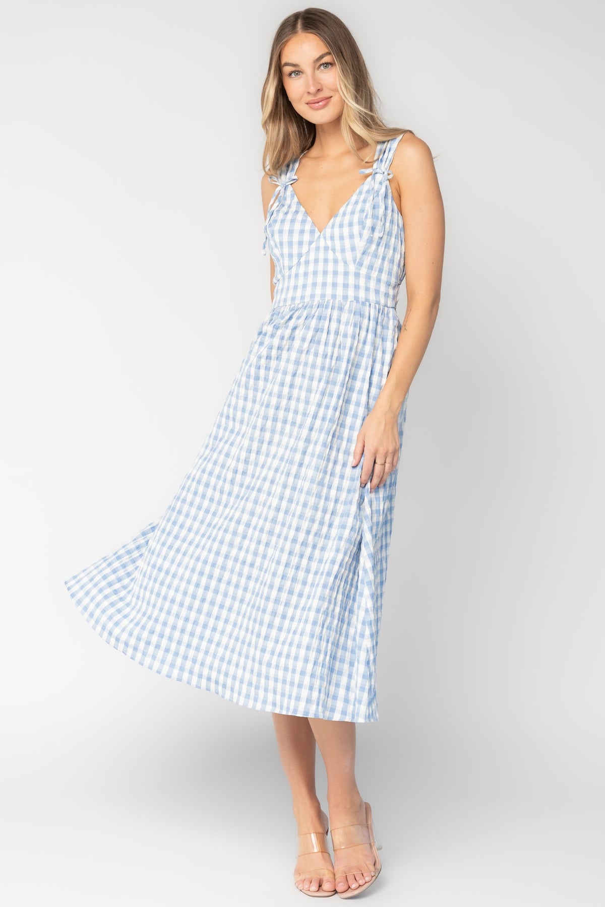 Arwen Gingham Midi Dress | Baltic Born Blue + White