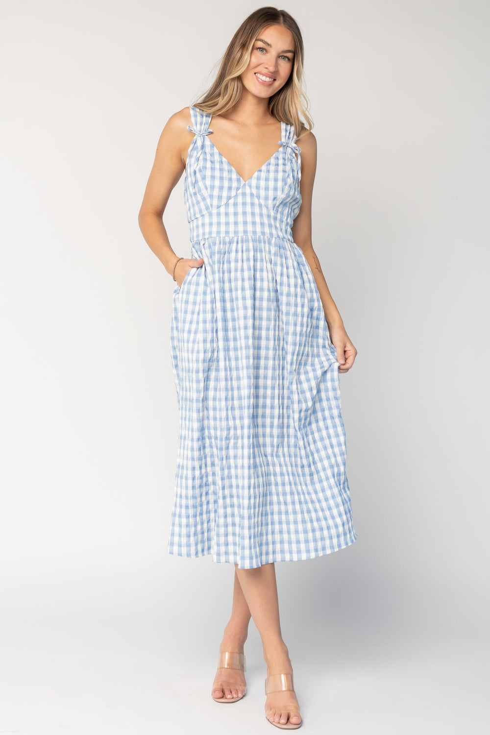 Arwen Gingham Midi Dress | Baltic Born Blue + White