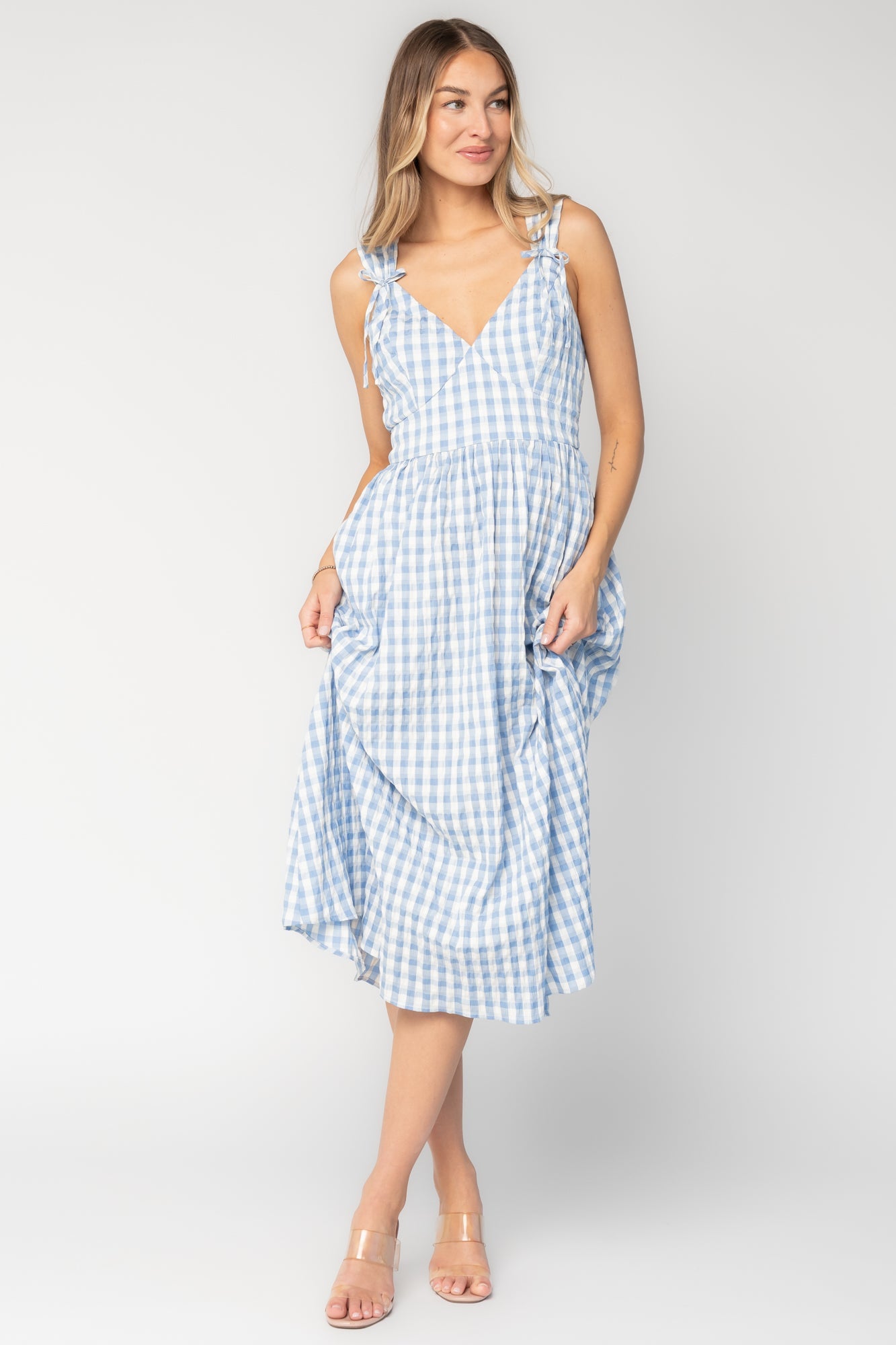 Arwen Gingham Midi Dress | Baltic Born Blue + White