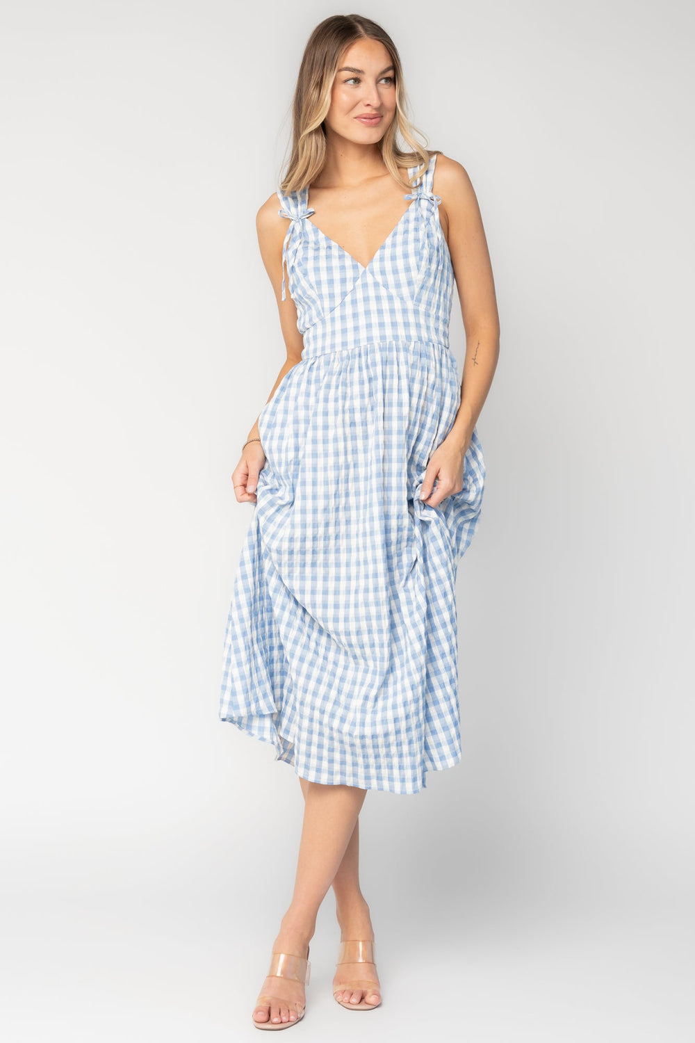 Arwen Gingham Midi Dress | Baltic Born Blue + White