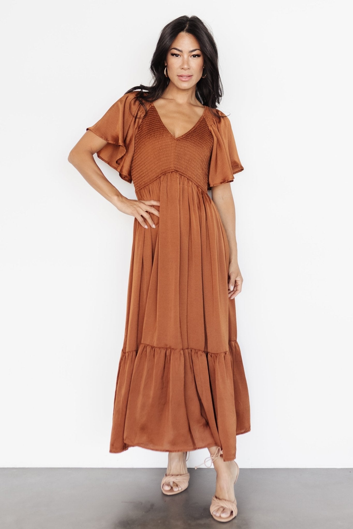 Lovell Smocked Midi Dress | Baltic Born Dark Copper