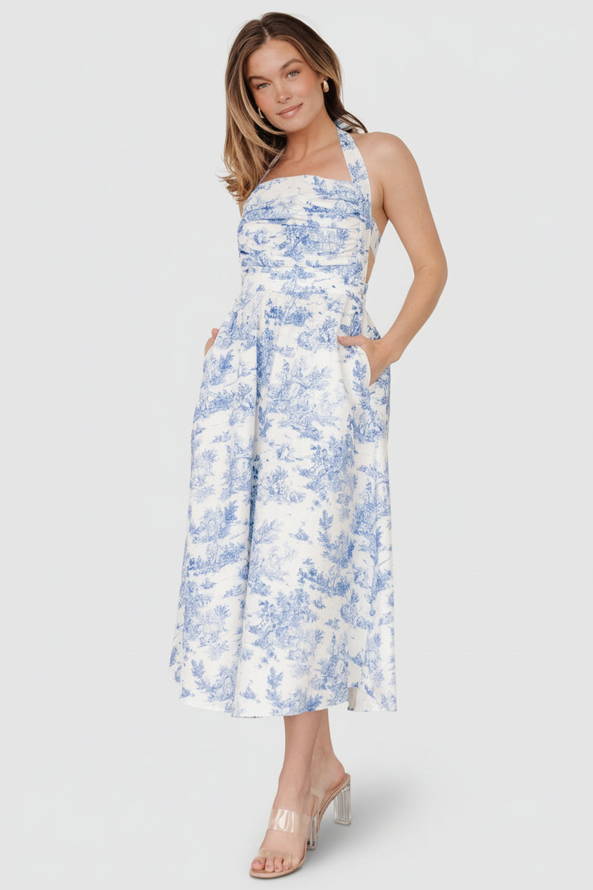 Carolyn Halter Midi Dress | Baltic Born White + Blue