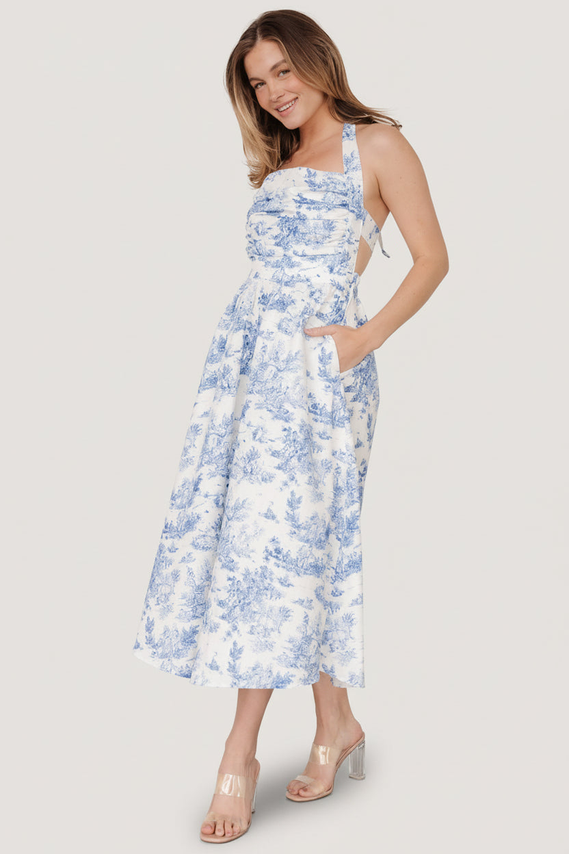 Carolyn Halter Midi Dress | Baltic Born White + Blue
