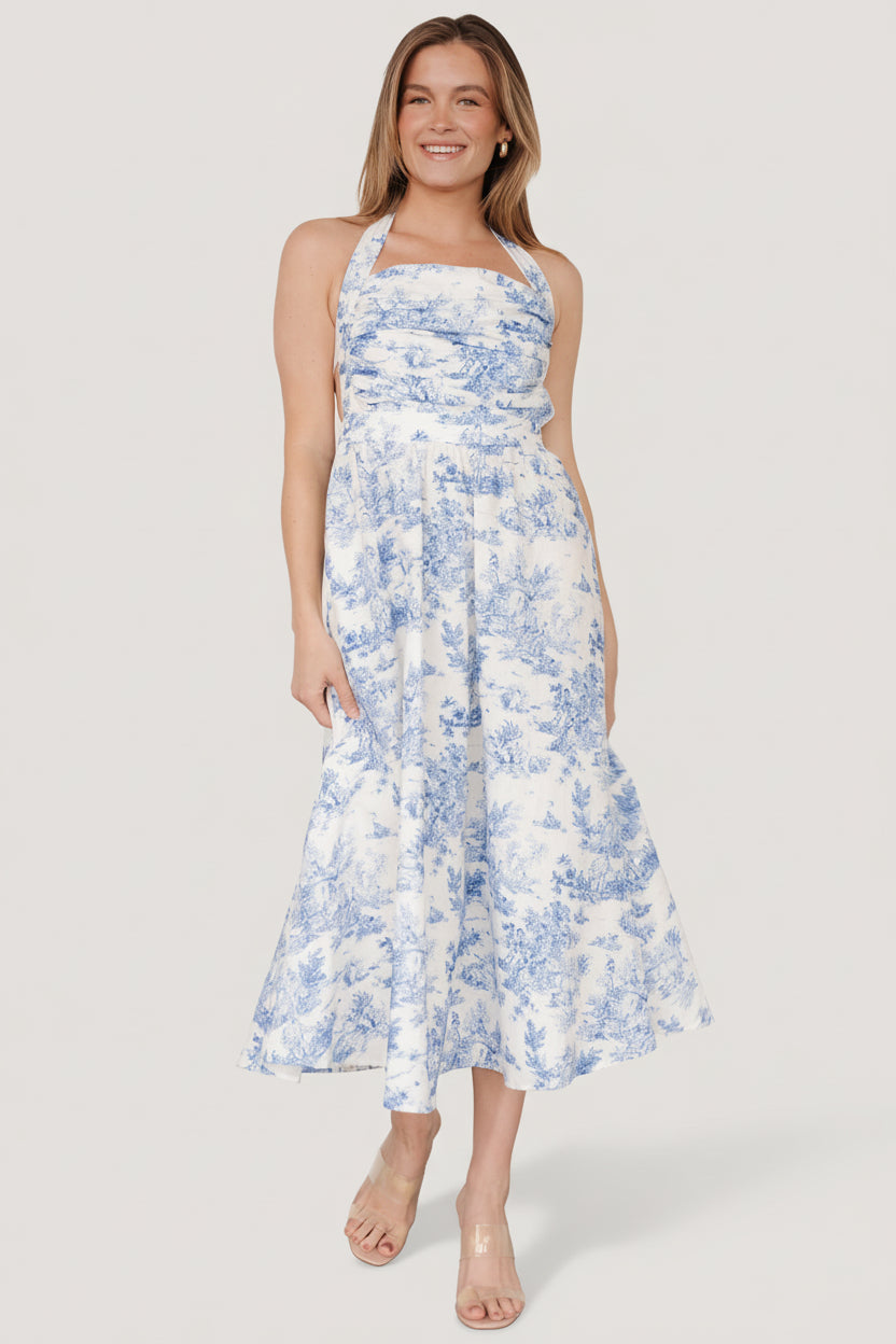 Carolyn Halter Midi Dress | Baltic Born White + Blue